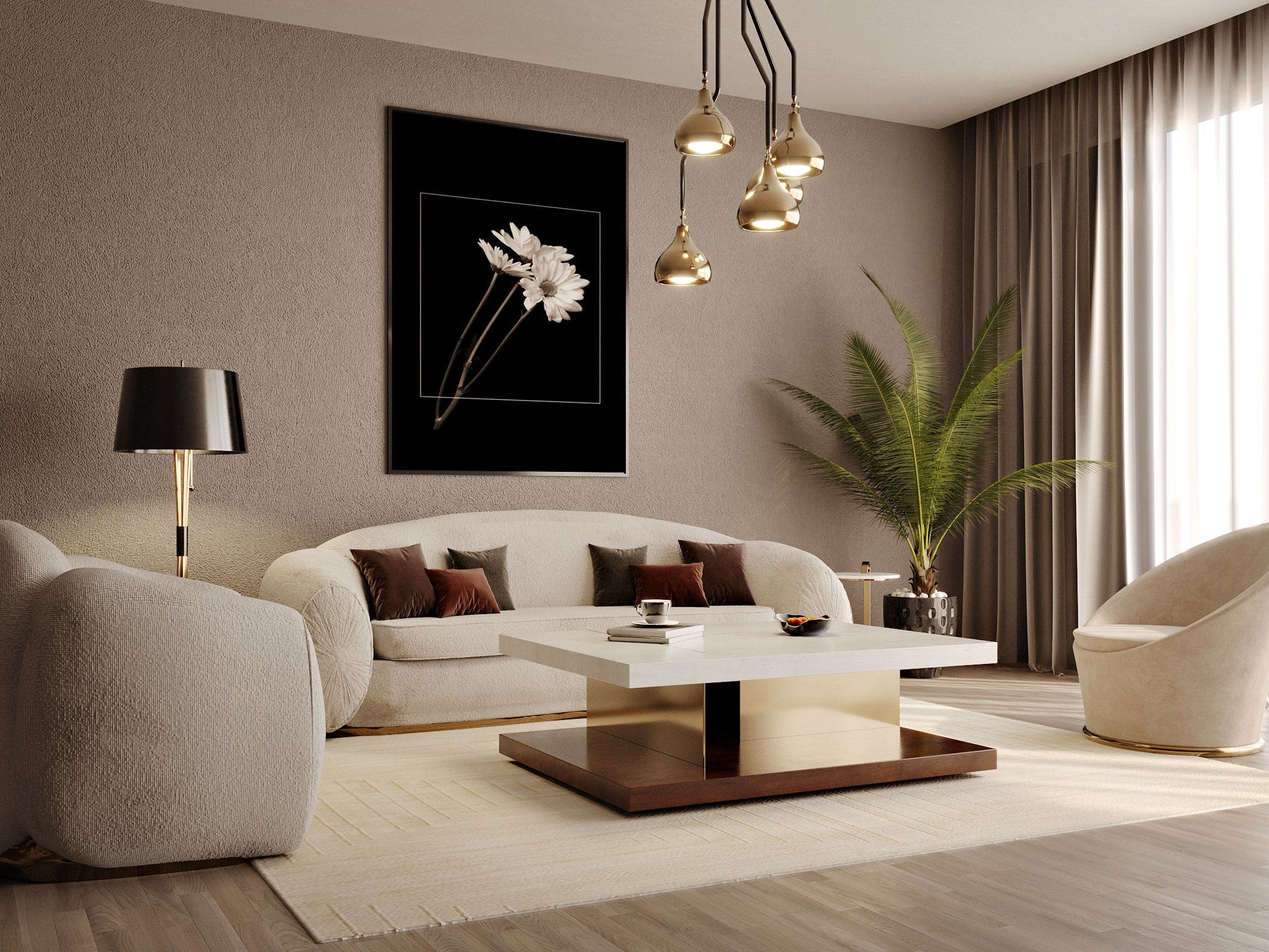 Simple and Classic Living Room With Contemporary White Garden&nbsp;Rug by Rug'Society