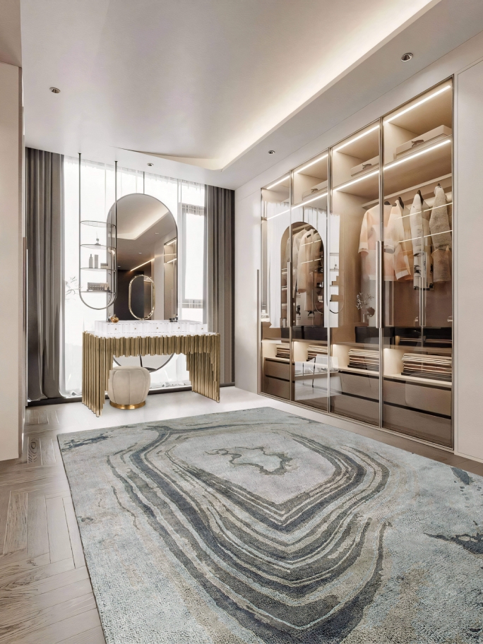 Soft Neutral Tones Elegant Closet With Agatha&nbsp;Rug by Rug'Society