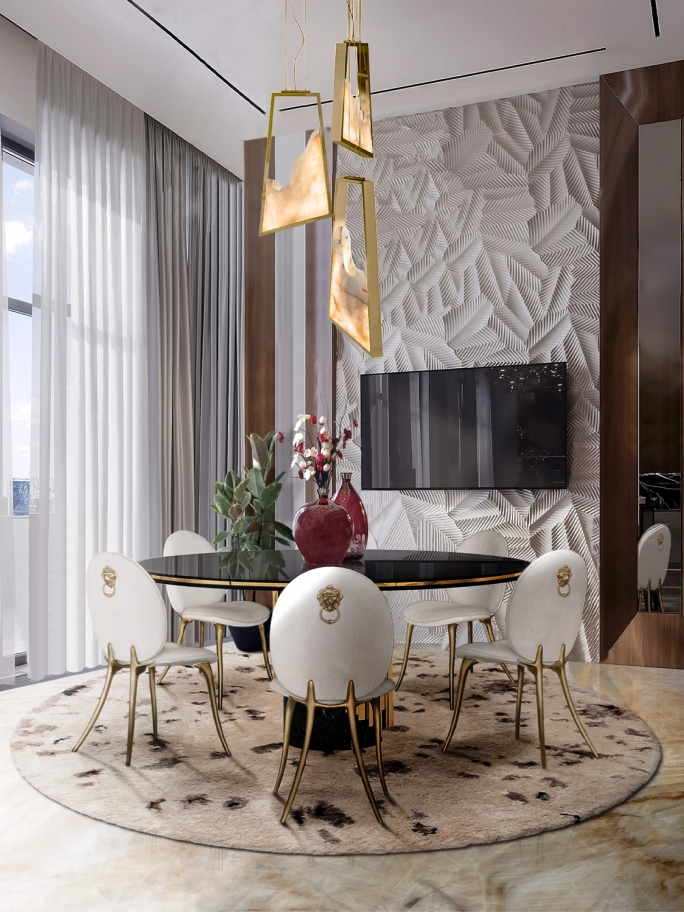 Sophisticated and Comfotable Dining Room With Oslo&nbsp;Rug by Rug'Society
