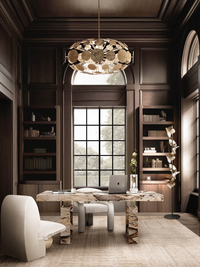 Sophisticated Classic Office With White Garden&nbsp;Rug by Rug'Society