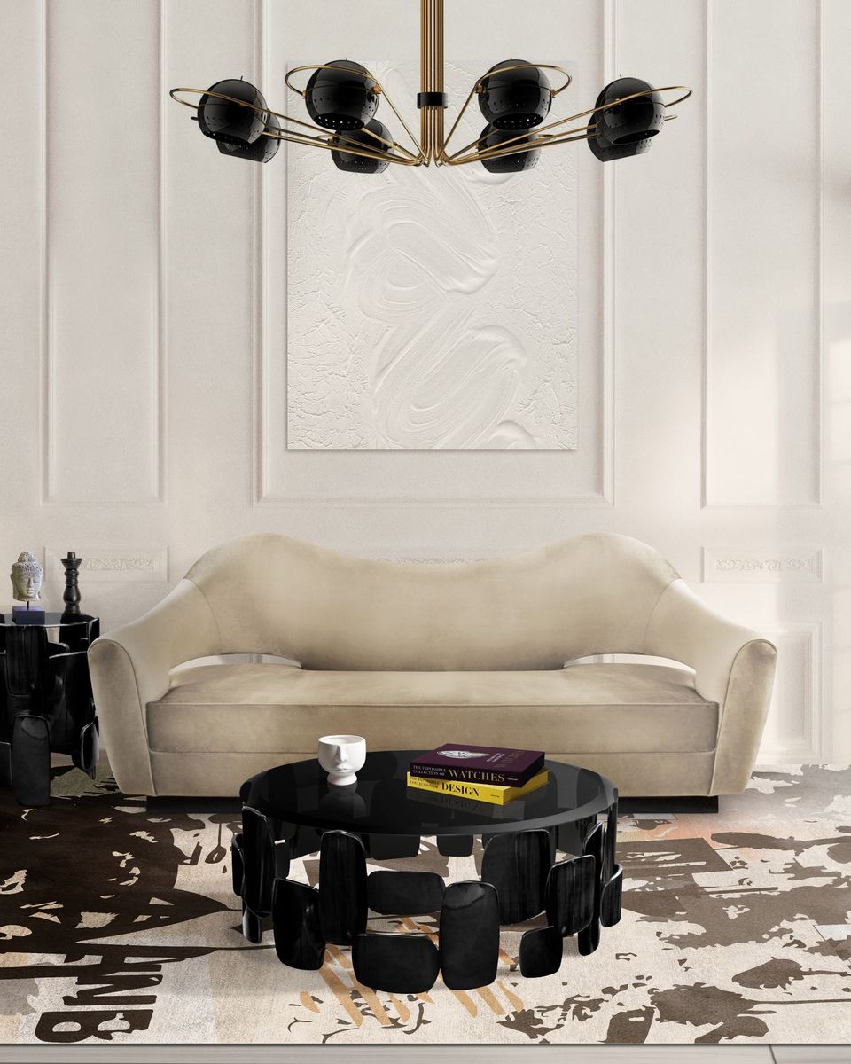 Total Black And White Living Room Design With Graff&nbsp;Rug by Rug'Society