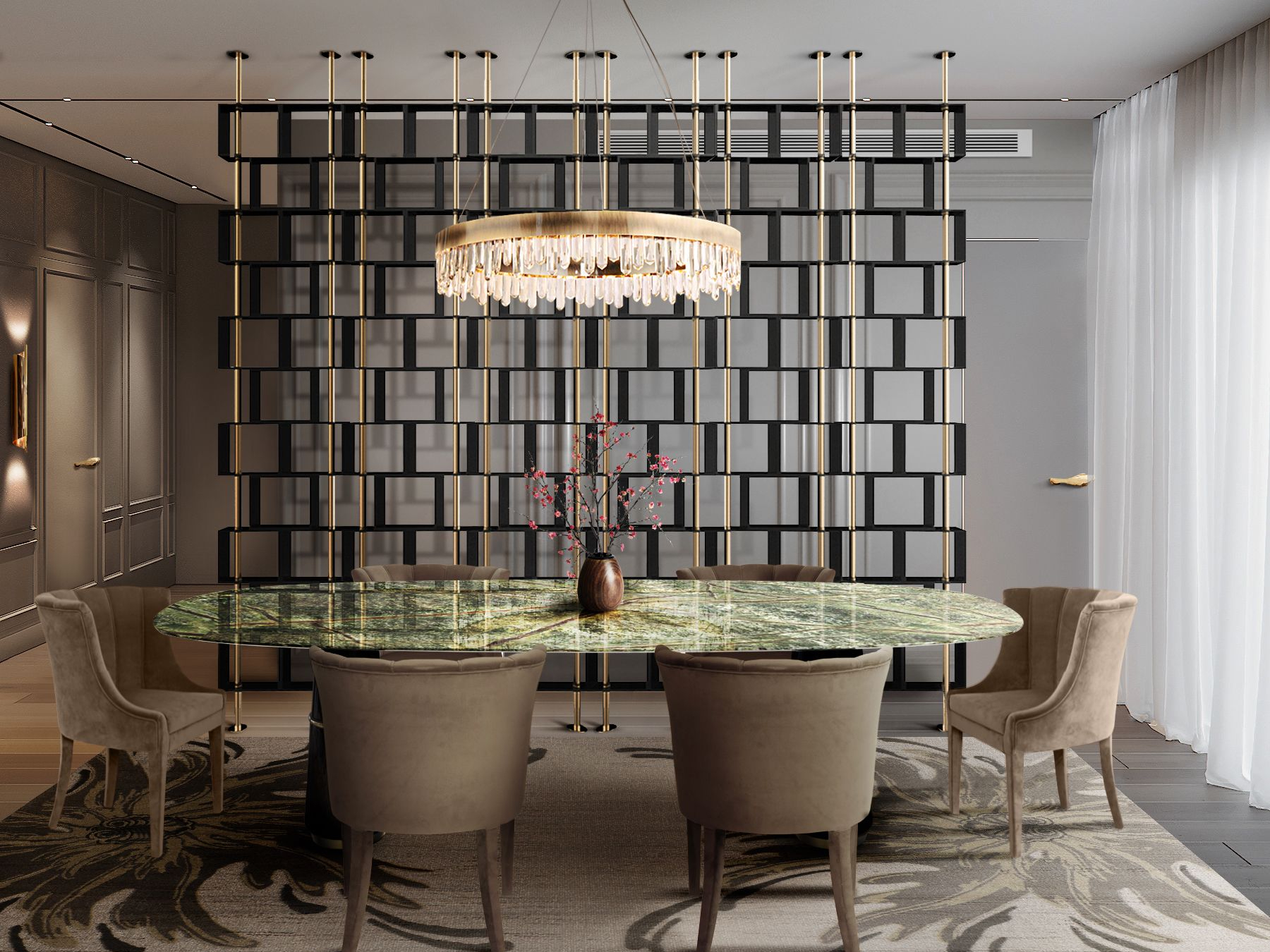Unique and Dazzling Dining Room with Neptuno&nbsp;Rug by Rug'Society