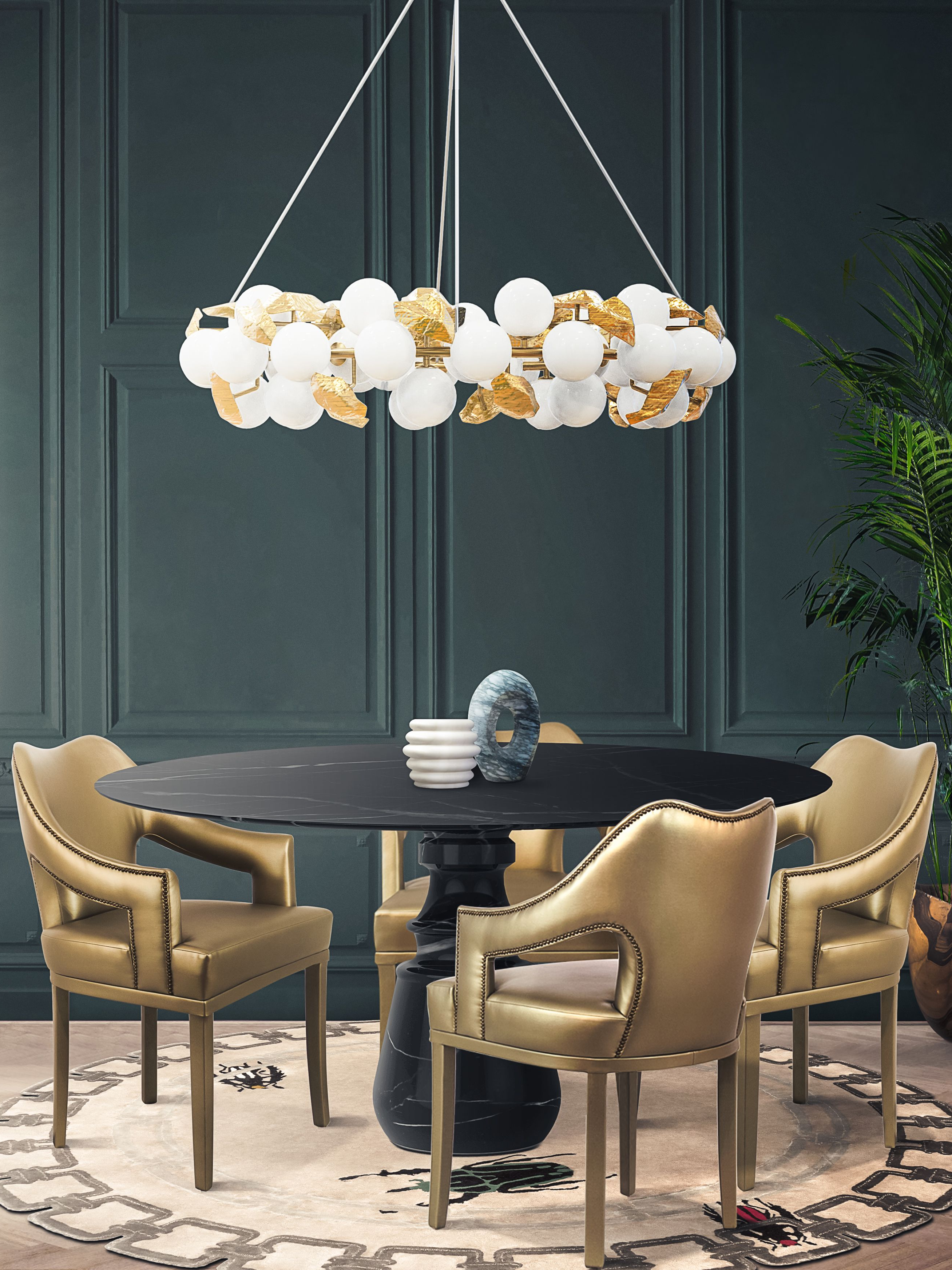 Unique Dining Room Design with Golden Bugs&nbsp;Rug by Rug'Society