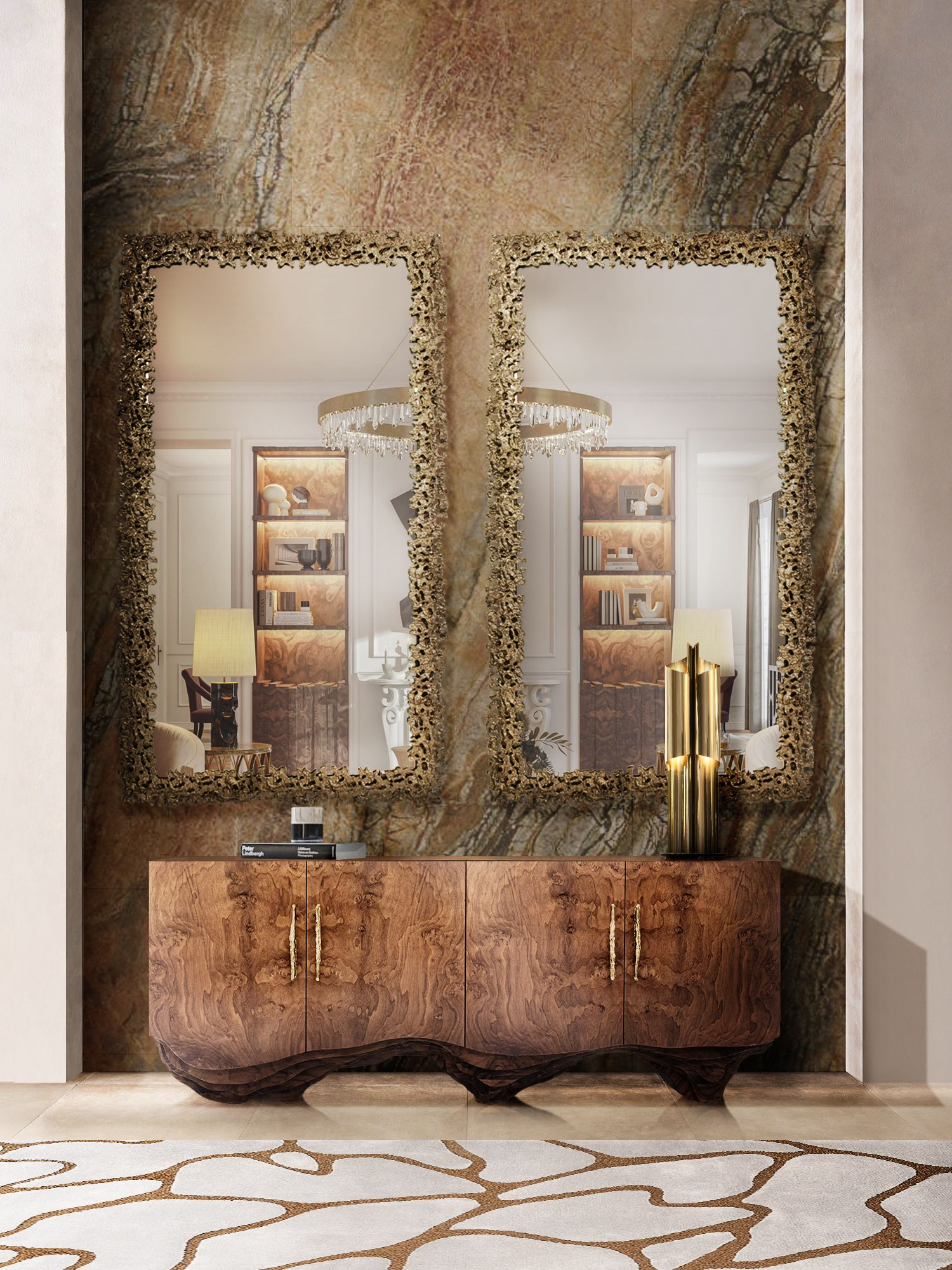 Unique Hallway with Cell Rug, Showcasing Brown and Golden&nbsp;Hues by Rug'Society