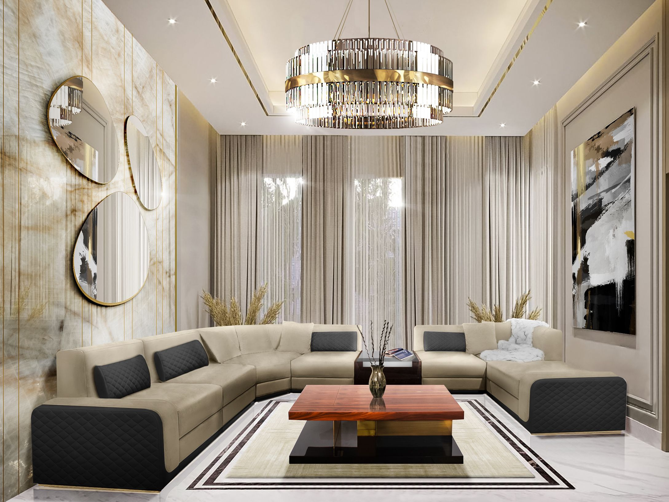 Warm and Comfortable Living Room With White Garden Neutral&nbsp;Rug by Rug'Society