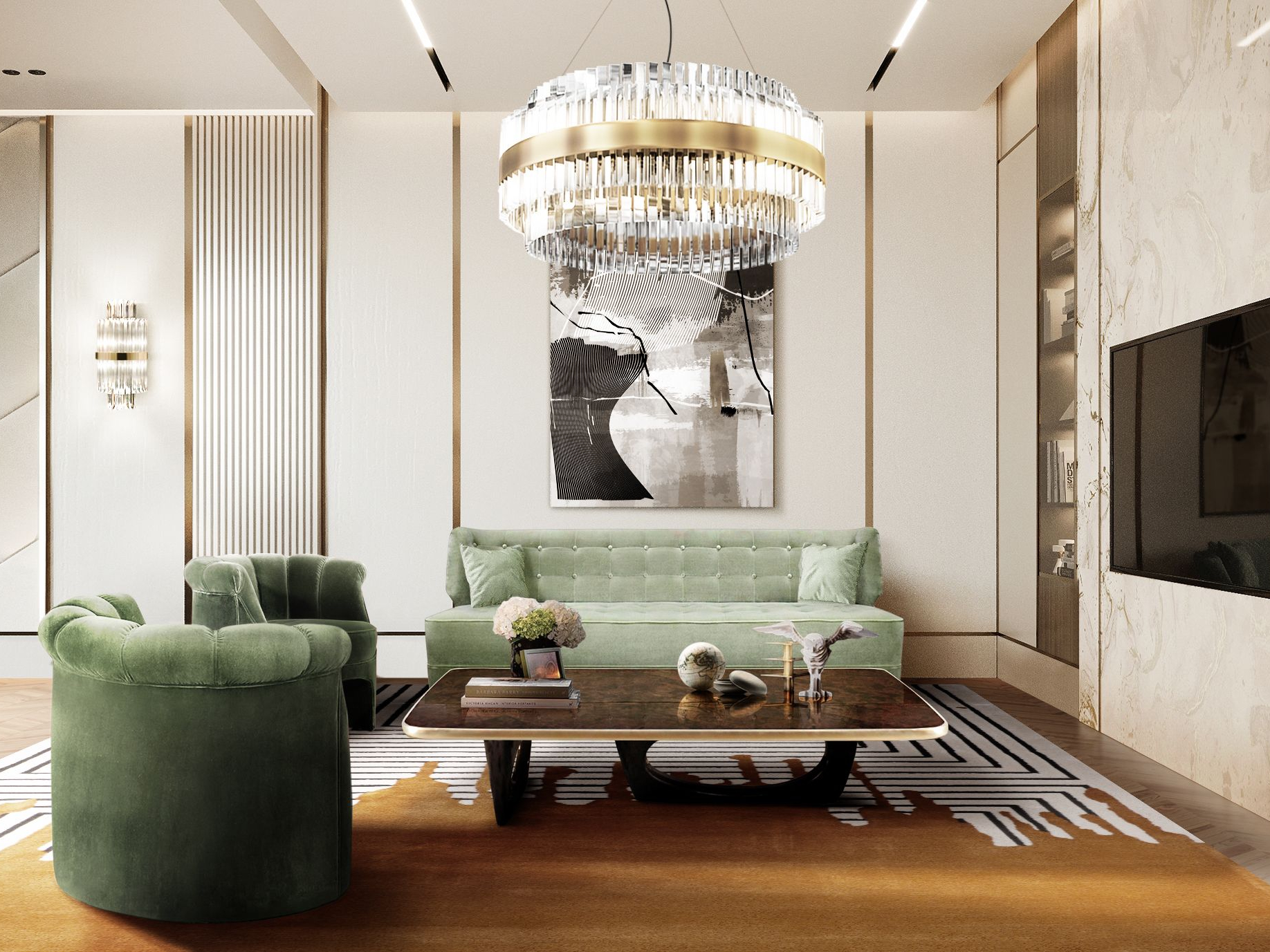 Warm and Luxurious Modern Contemporary Living Room With Valencia&nbsp;Rug by Rug'Society