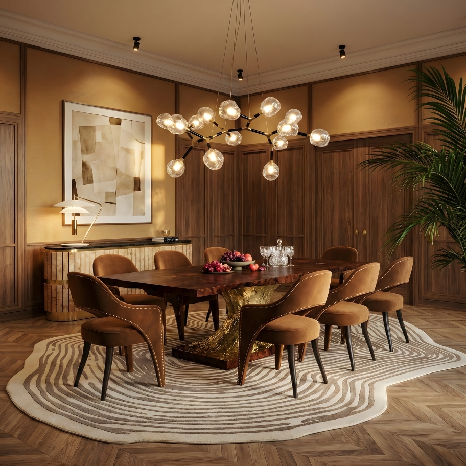 Warm Brown Dining Room With Loode&nbsp;Rug by Rug'Society