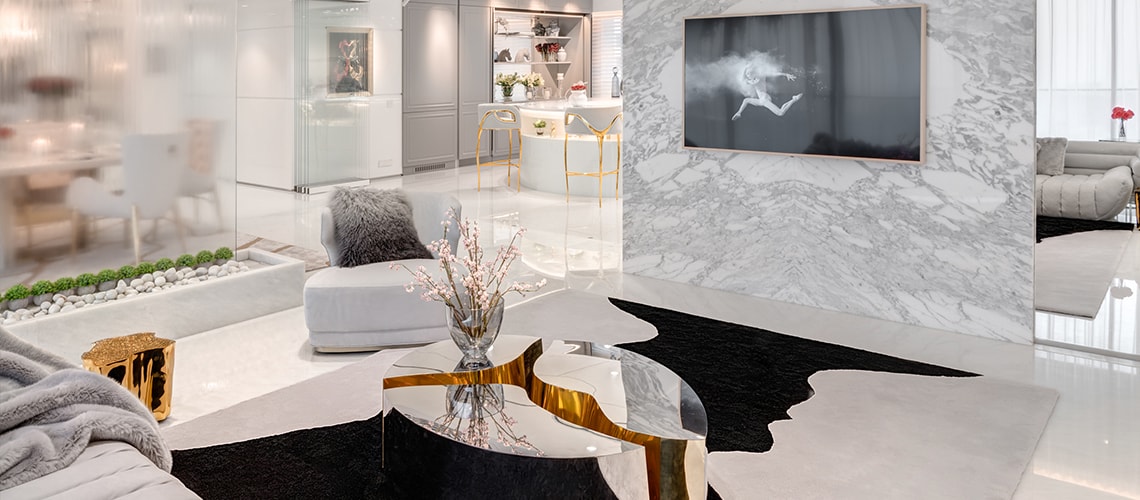 Luxurious White and Gold Open Space by Vratika & Nakul